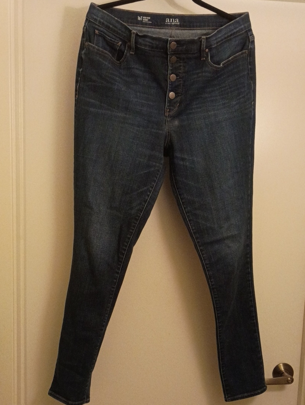 a.n.a Women's Skinny Dark Blue Button-Fly Jeans